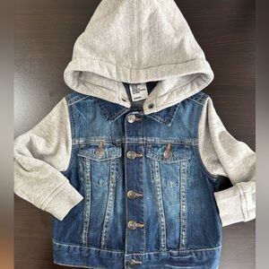 H&M Blue and Gray Hooded Jean Jacket